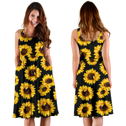 Sunflower Pattern Print Design SF05 Midi Dress