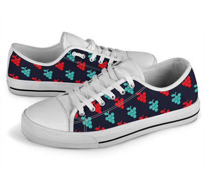 Grape Pattern Print Design GP07 White Bottom Low Top Shoes