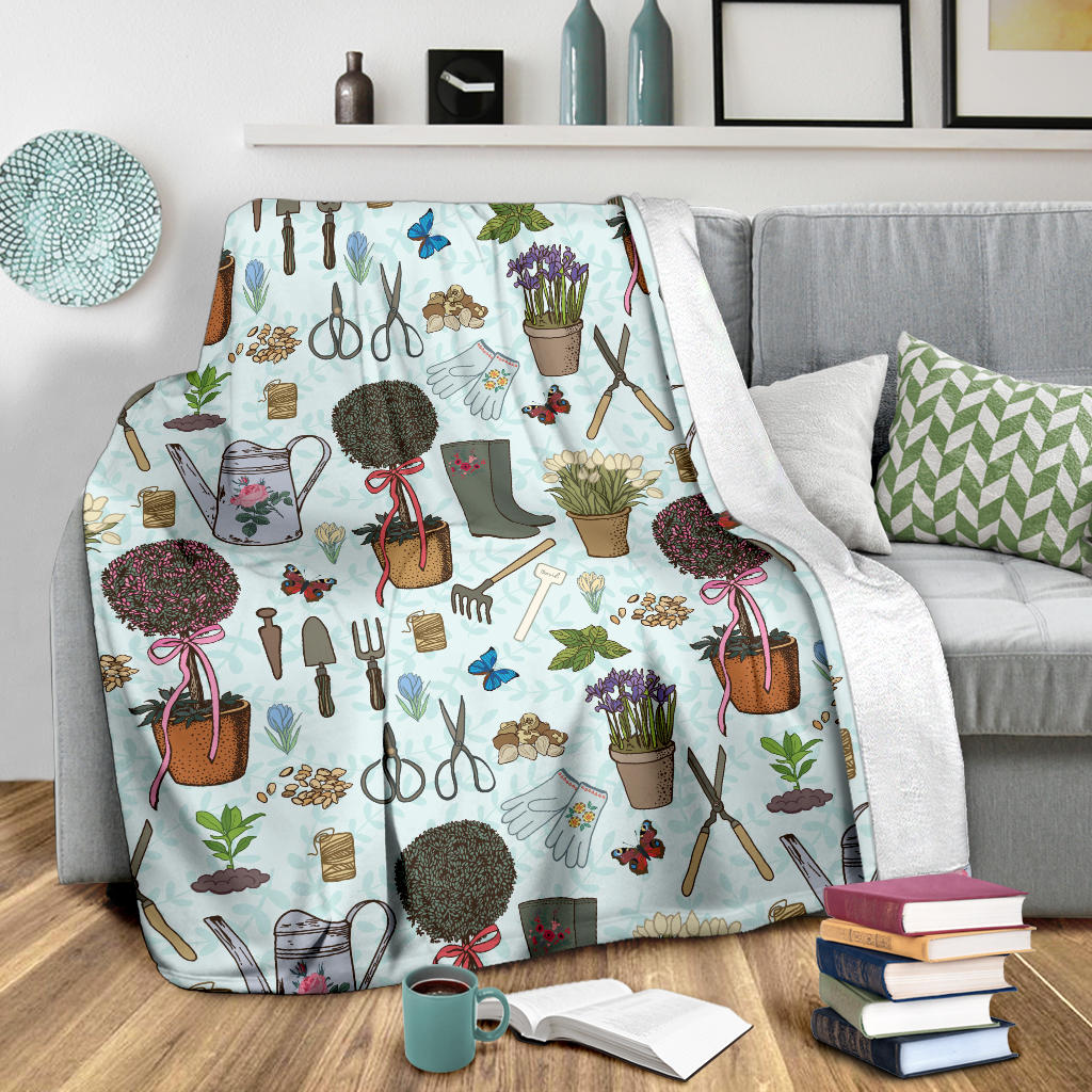 Gardening Pattern Print Design G01 Fleece Blanket