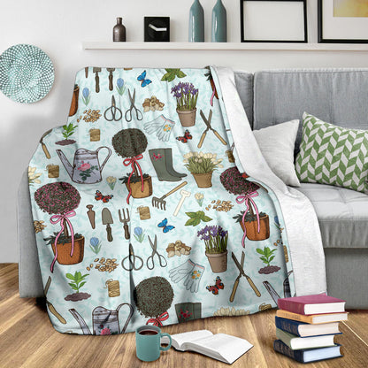 Gardening Pattern Print Design G01 Fleece Blanket