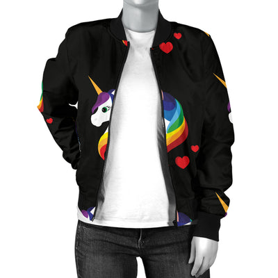 Rainbow Unicorn Pattern Print Design A03 Women's Bomber Jacket