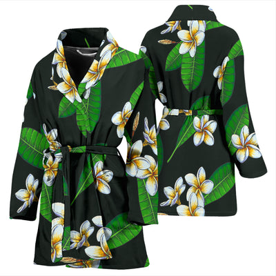 White Plumeria Pattern Print Design PM023 Women Bathrobe