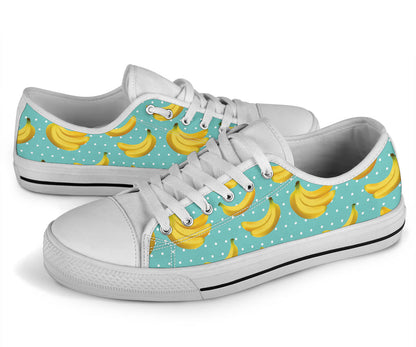 Banana Pattern Print Design BA02 White Bottom Low Top Shoes