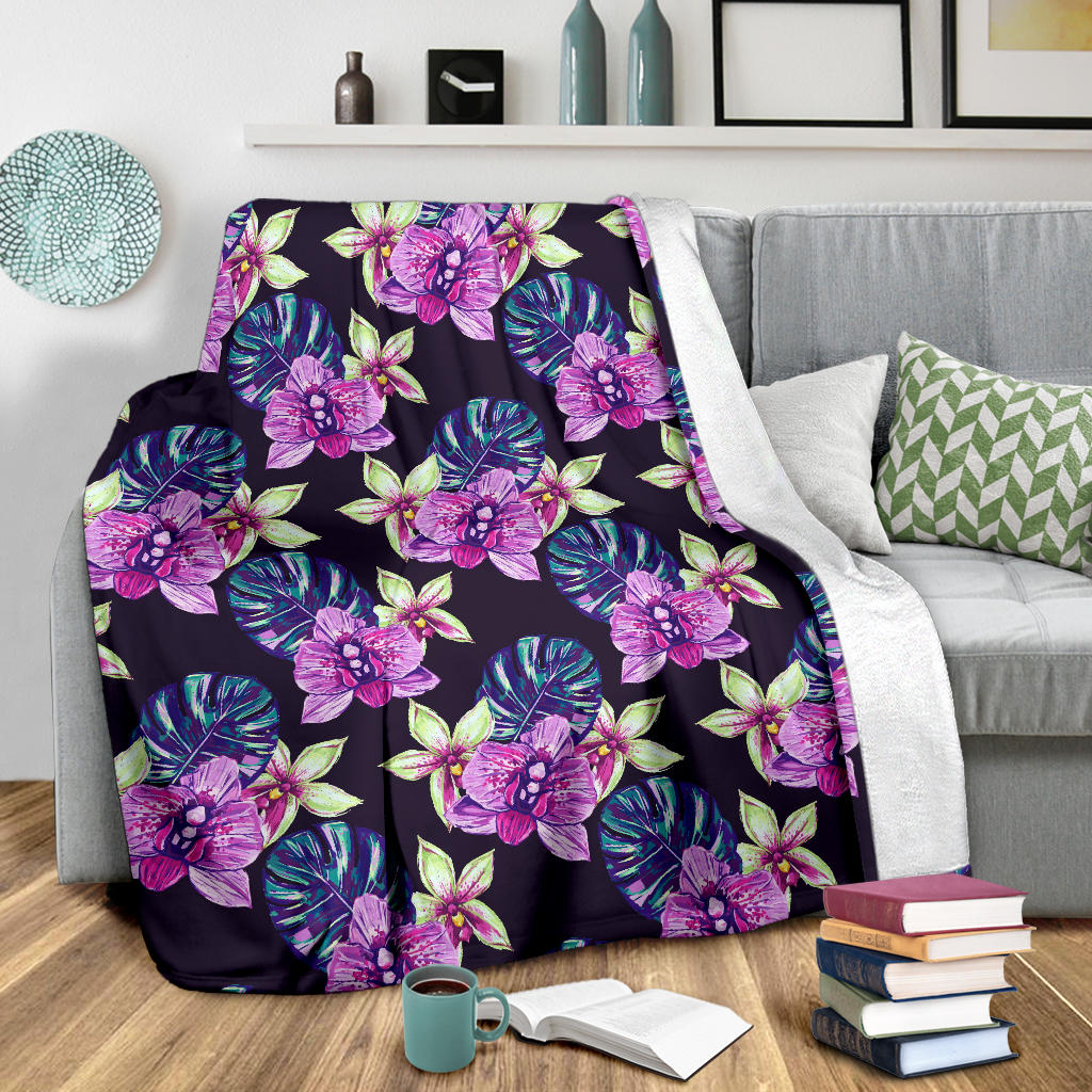 Orchid Pattern Print Design OR010 Fleece Blanket