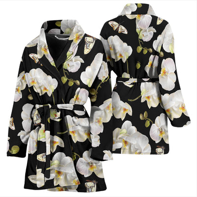 Orchid White Pattern Print Design OR011 Women Bathrobe