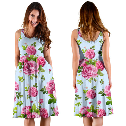 Rose Pink Pattern Print Design RO08 Midi Dress