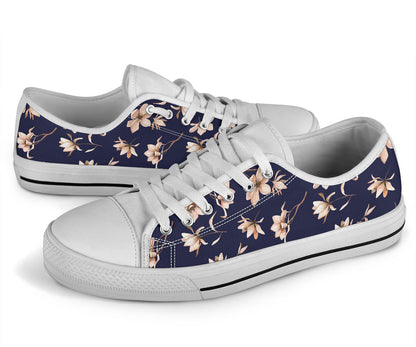Beautiful Floral Pattern White Bottom Low Top Shoes