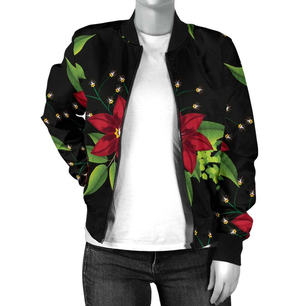 Poinsettia Pattern Print Design A01 Women's Bomber Jacket