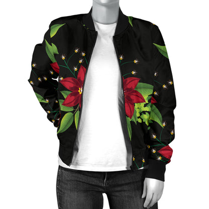 Poinsettia Pattern Print Design A01 Women's Bomber Jacket