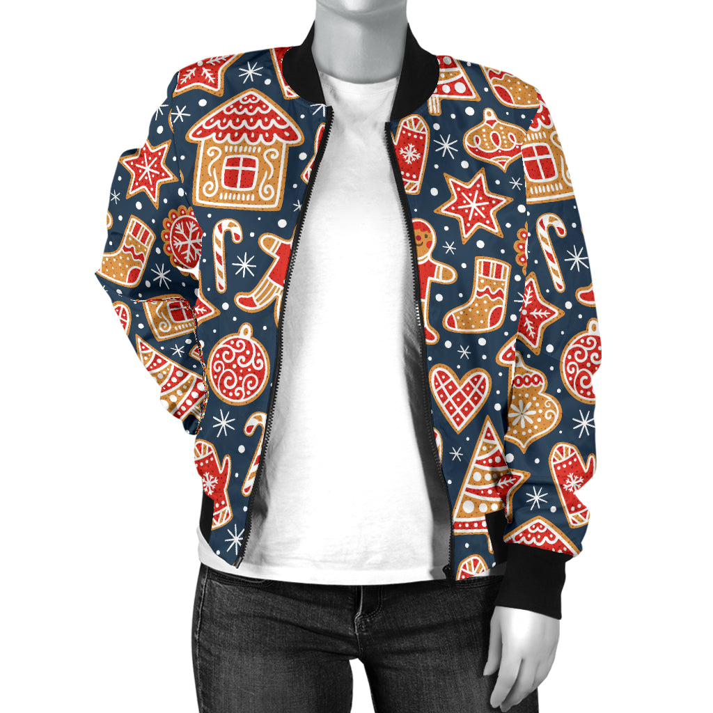 Gingerbread Pattern Print Design 03 Women's Bomber Jacket