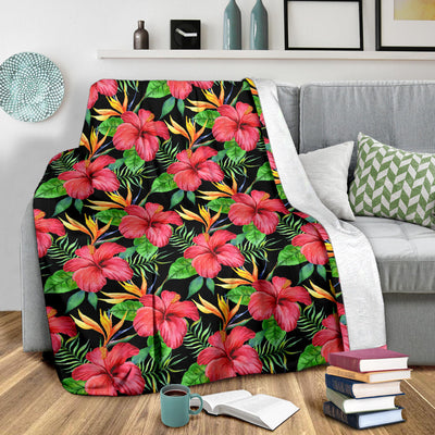 Red Hibiscus Pattern Print Design HB07 Fleece Blanket