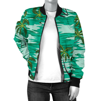 Palm Tree Pattern Print Design A01 Women's Bomber Jacket