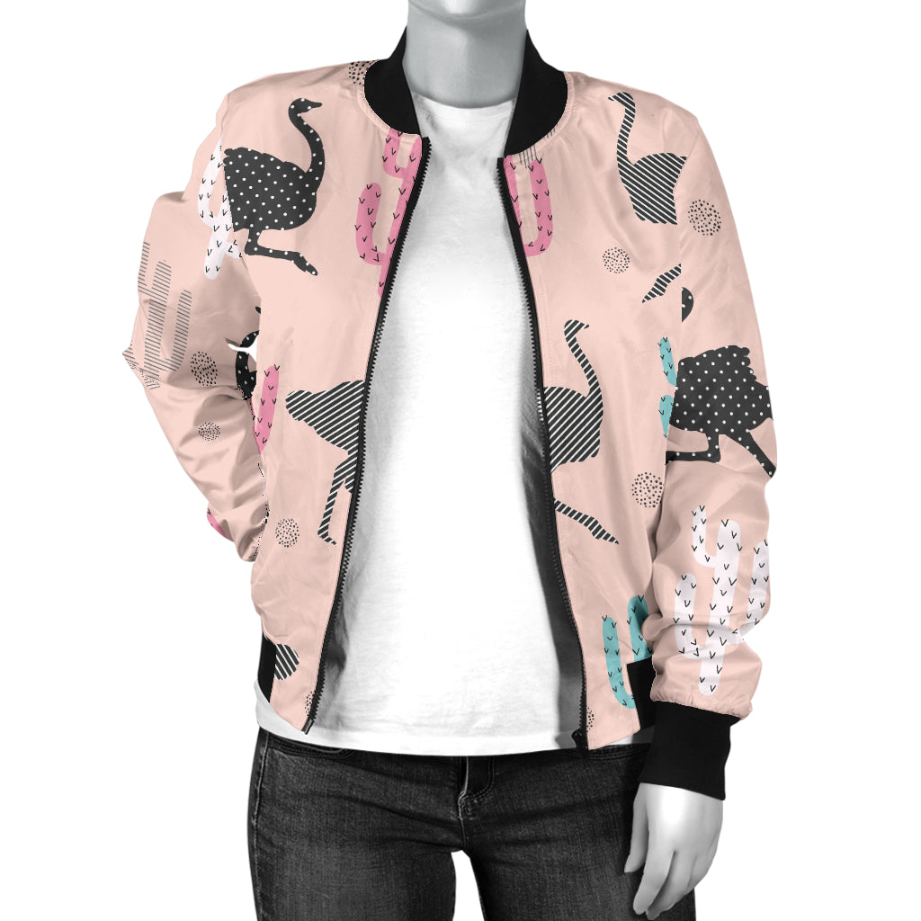 Ostrich Pattern Print Design 03 Women's Bomber Jacket