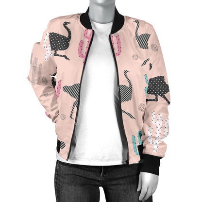 Ostrich Pattern Print Design 03 Women's Bomber Jacket