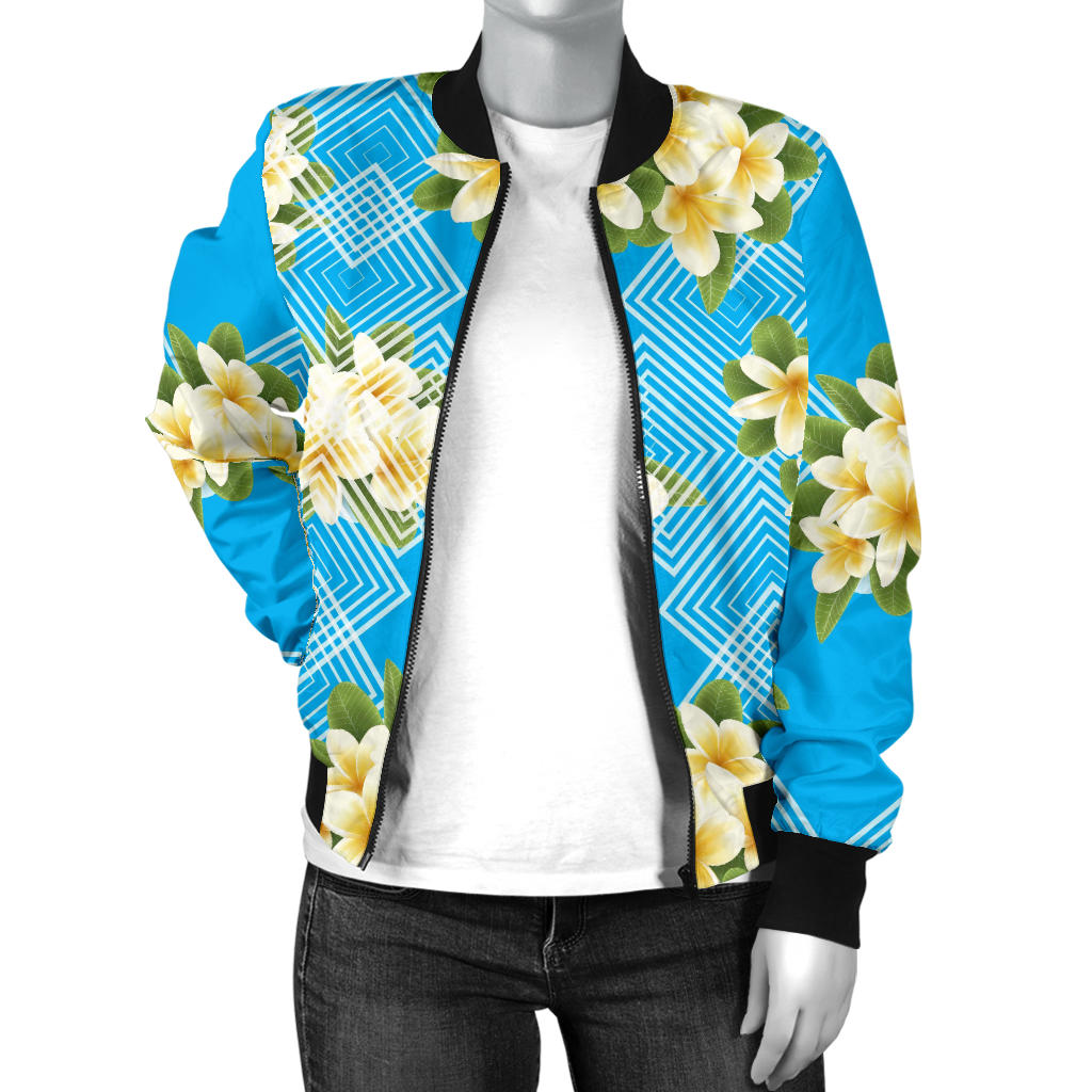 Yellow Plumeria Design Print Pattern Women Bomber Jacket