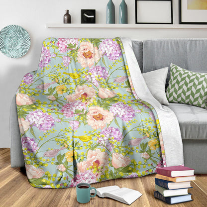Hydrangea Pattern Print Design HD02 Fleece Blanket