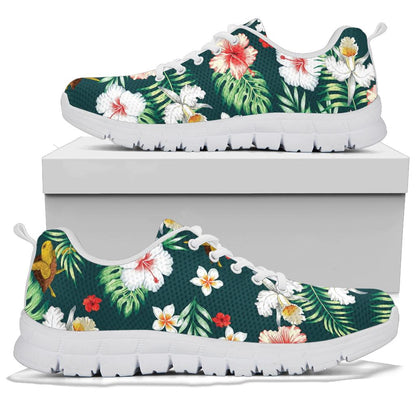 Hawaiian Flower Design with SeaTurtle Print Sneakers White Bottom Shoes