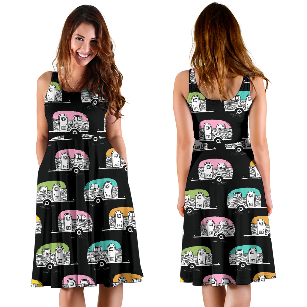 Camper Pattern Camping Themed No 2 Print Midi Dress