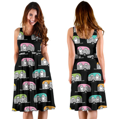 Camper Pattern Camping Themed No 2 Print Midi Dress