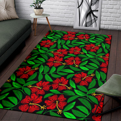 Red Hibiscus Embroidered Pattern Print Design HB032 Area Rugs