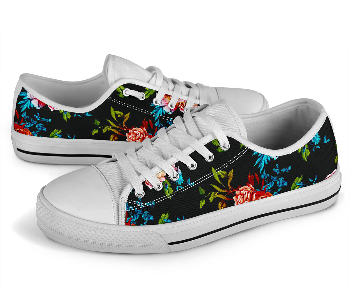 Peony Pattern Print Design PE07 White Bottom Low Top Shoes