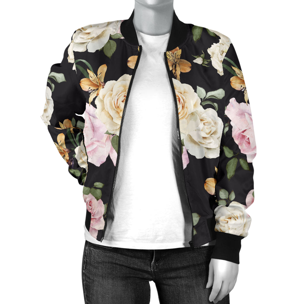 Rose Pattern Print Design A01 Women's Bomber Jacket