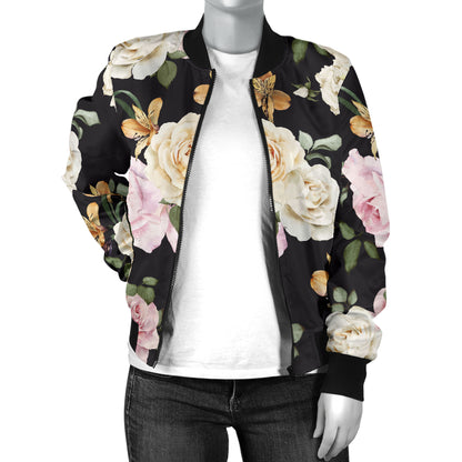 Rose Pattern Print Design A01 Women's Bomber Jacket