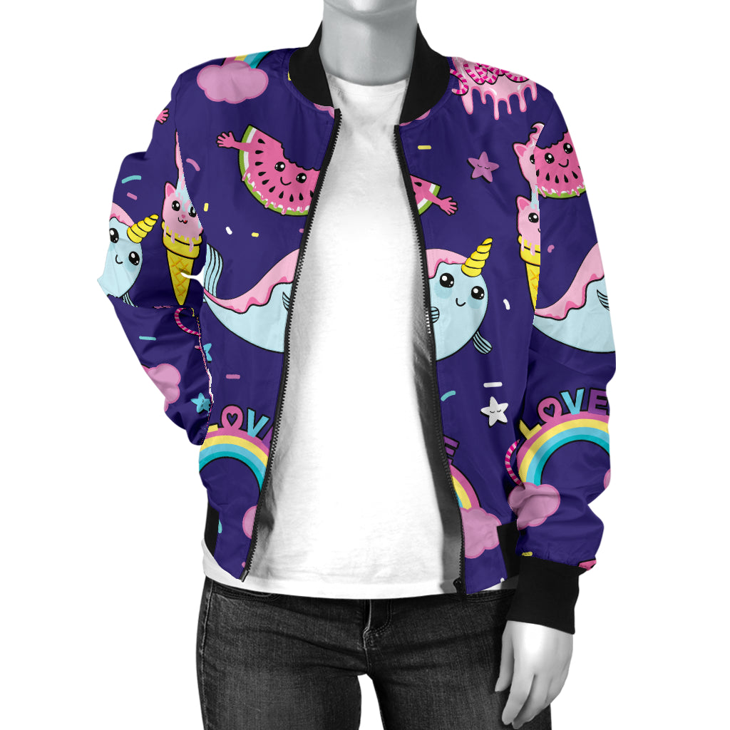 Narwhal Cute Pattern Print Design 02 Women's Bomber Jacket