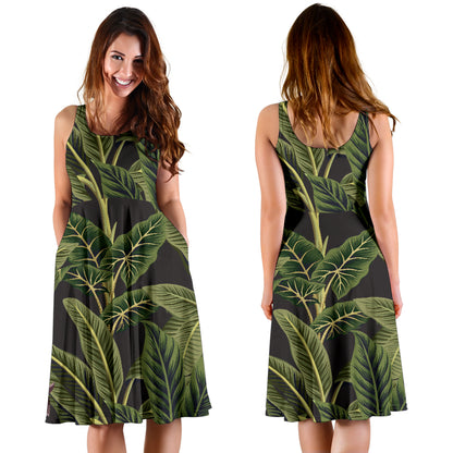 Banana Leaf Pattern Print Design BL04 Midi Dress