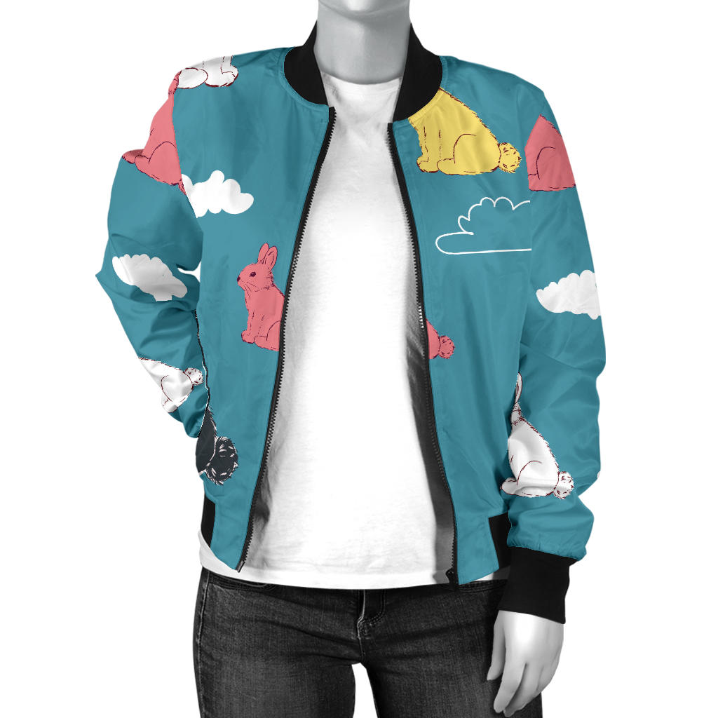 Rabbit Pattern Print Design RB014 Women Bomber Jacket