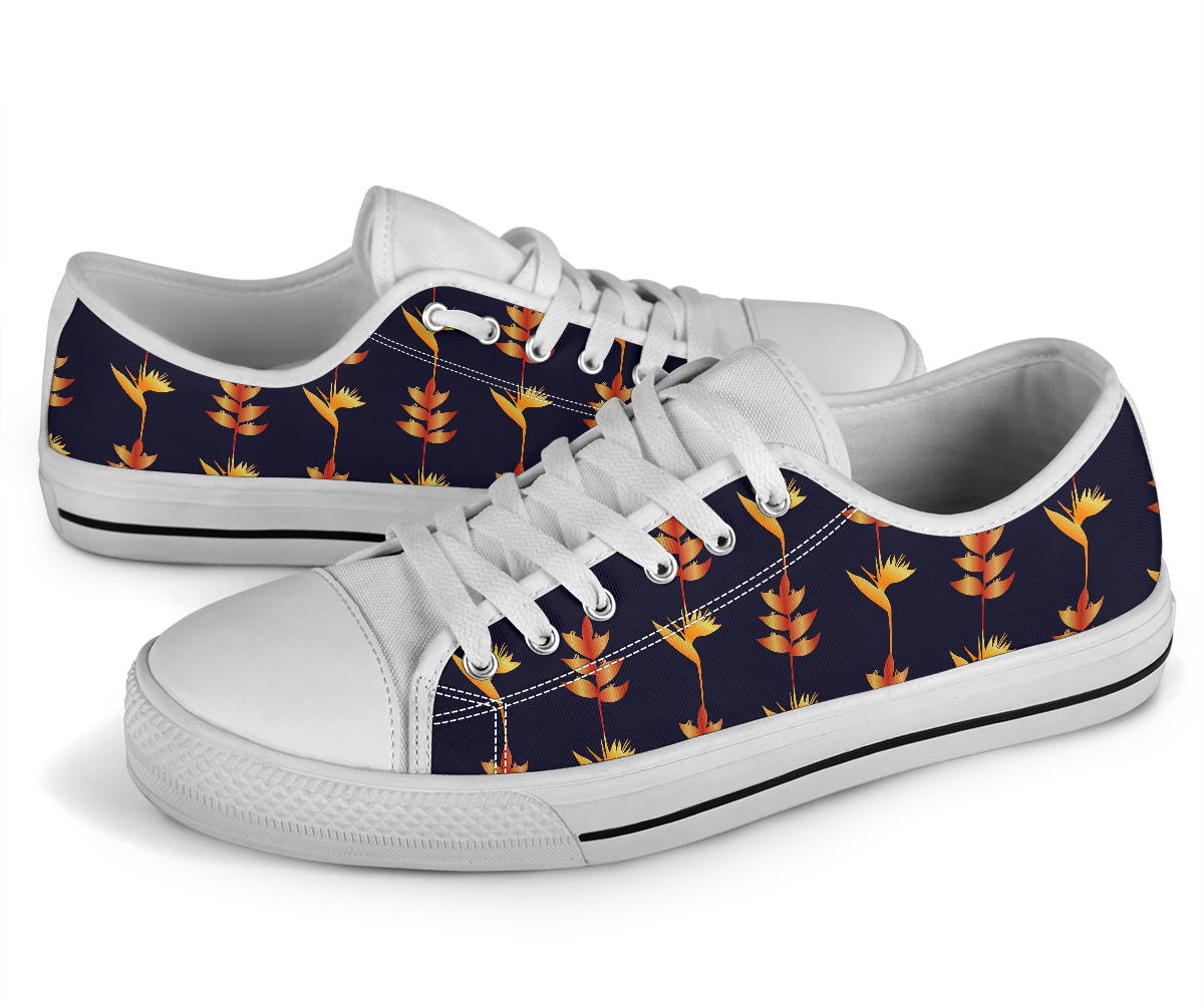 Heliconia Pattern Print Design HL06 White Bottom Low Top Shoes