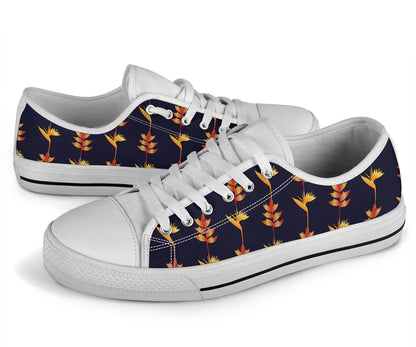 Heliconia Pattern Print Design HL06 White Bottom Low Top Shoes