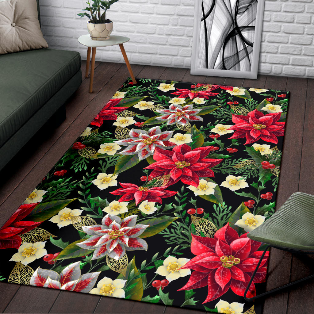 Poinsettia Pattern Print Design POT05 Area Rugs