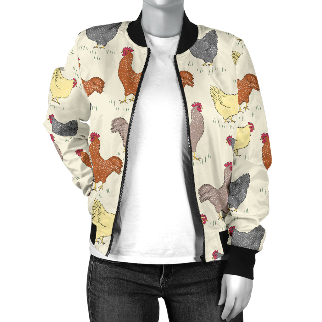 Chicken Pattern Print Design 05 Women's Bomber Jacket