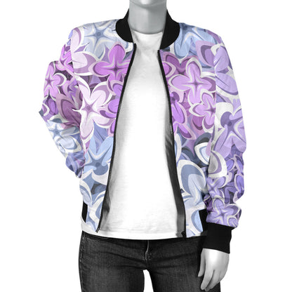 Lilac Pattern Print Design LI01 Women Bomber Jacket