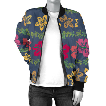 Hawaiian Themed Pattern Print Design H018 Women Bomber Jacket