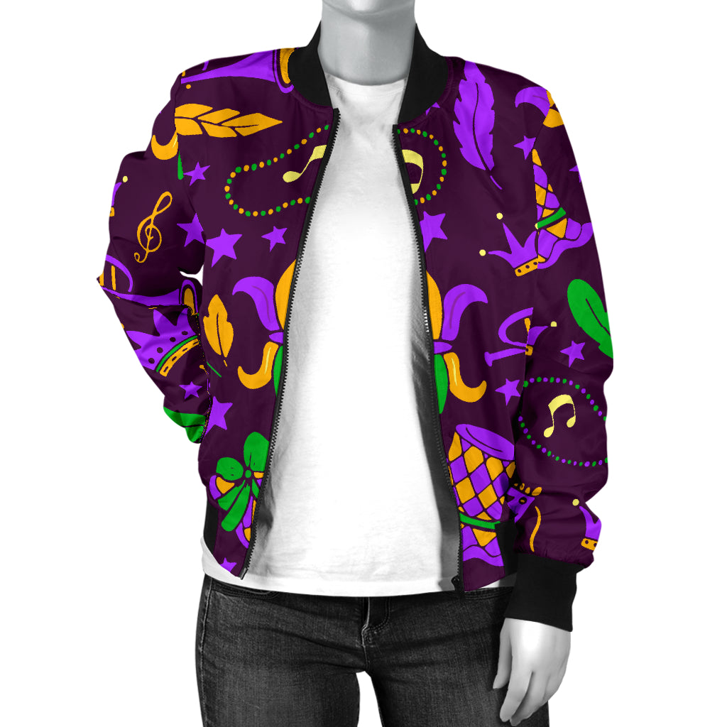 Mardi Gras Pattern Print Design 08 Women's Bomber Jacket