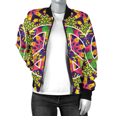 Peace Sign Pattern Print Design A04 Women's Bomber Jacket