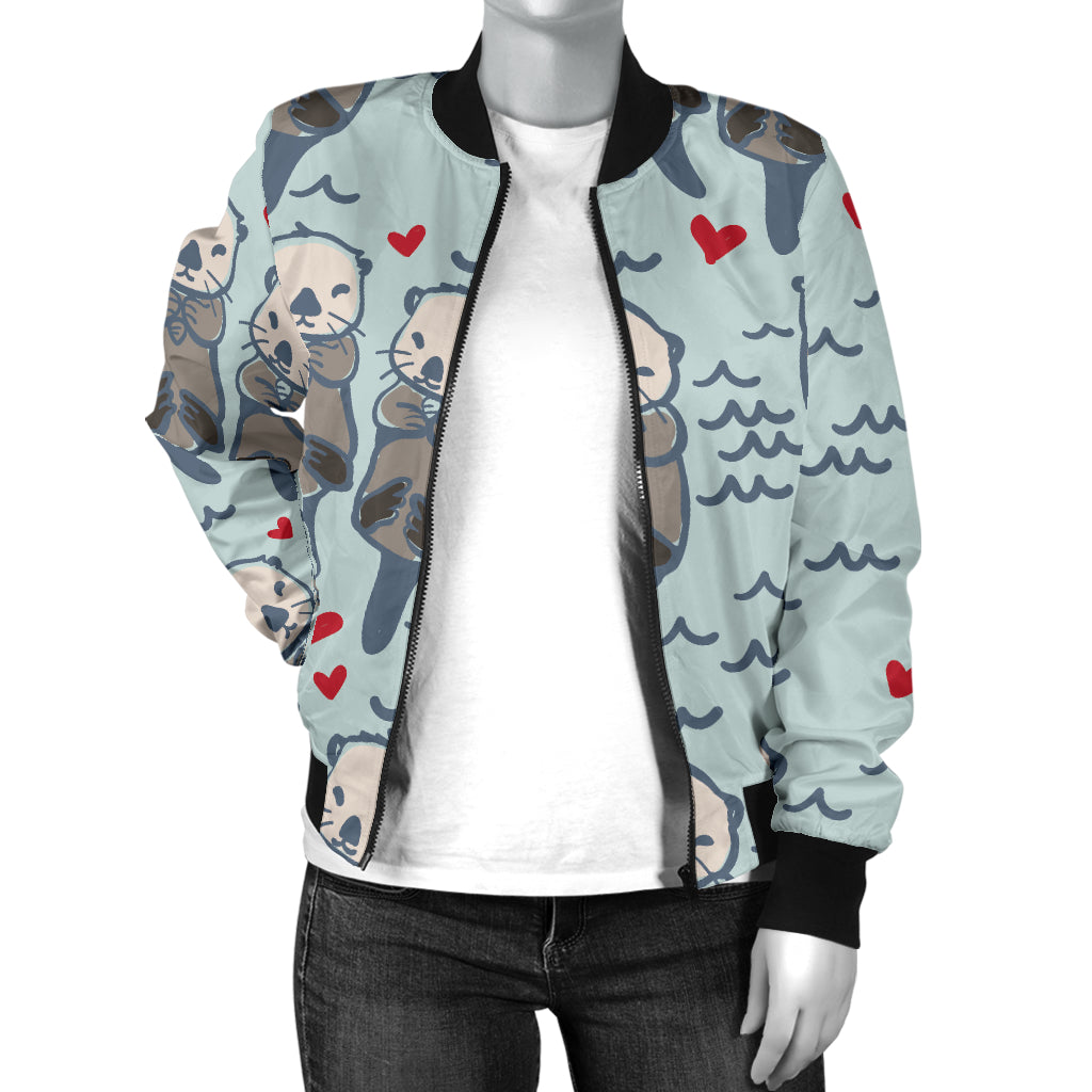 Sea Otter Pattern Print Design 03 Women's Bomber Jacket