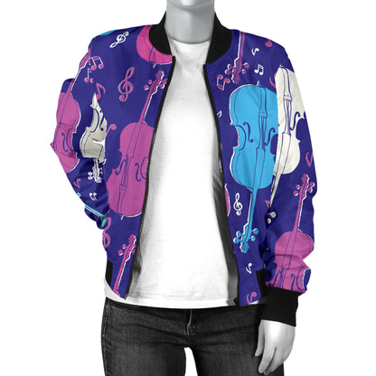 Cello Pattern Print Design 01 Women's Bomber Jacket