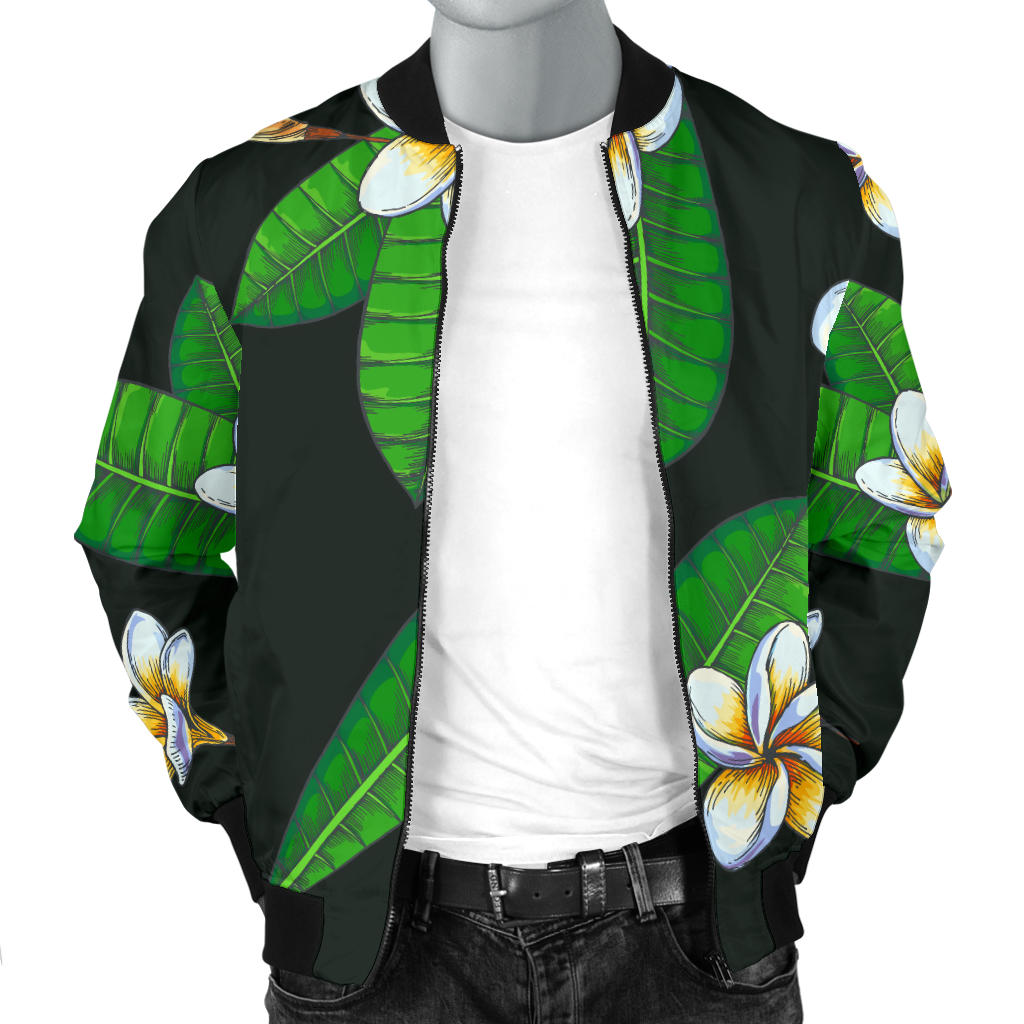 White Plumeria Pattern Print Design PM023 Men Bomber Jacket