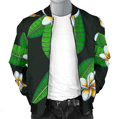 White Plumeria Pattern Print Design PM023 Men Bomber Jacket