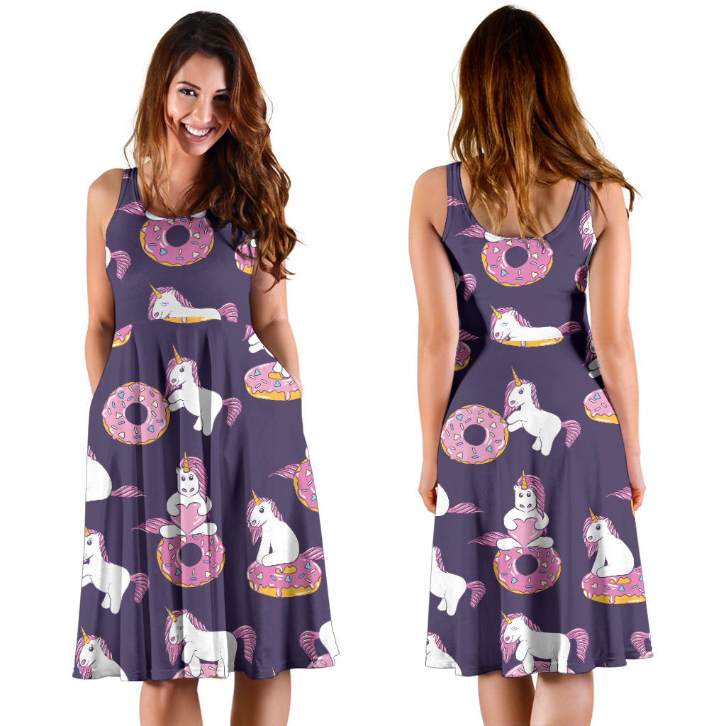 Donut Unicorn Pattern Print Design DN011 Midi Dress