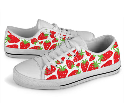 Strawberry Pattern Print Design SB01 White Bottom Low Top Shoes
