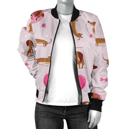 Dachshund Pattern Print Design 10 Women's Bomber Jacket