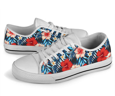 Red Hibiscus Blue Scene White Bottom Low Top Shoes