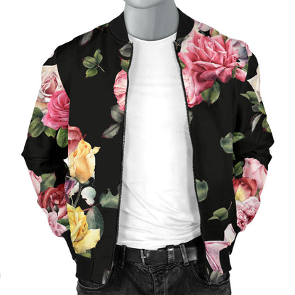 Rose Pattern Print Design RO010 Men Bomber Jacket