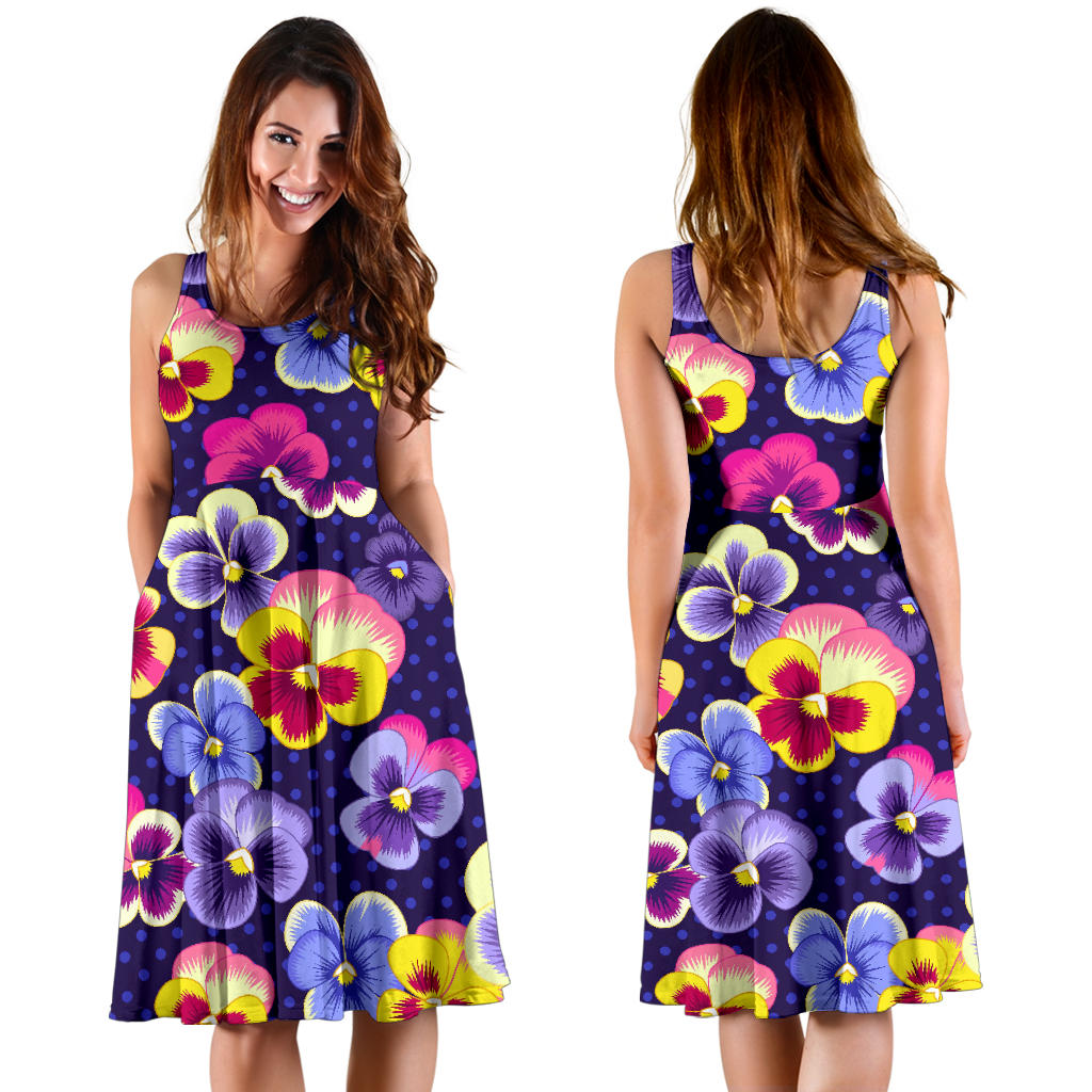 Pansy Pattern Print Design PS04 Midi Dress
