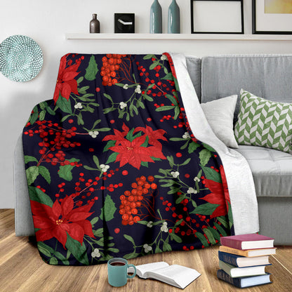Poinsettia Pattern Print Design POT02 Fleece Blanket