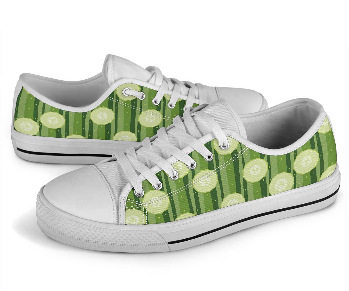 Cucumber Pattern Print Design CC03 White Bottom Low Top Shoes